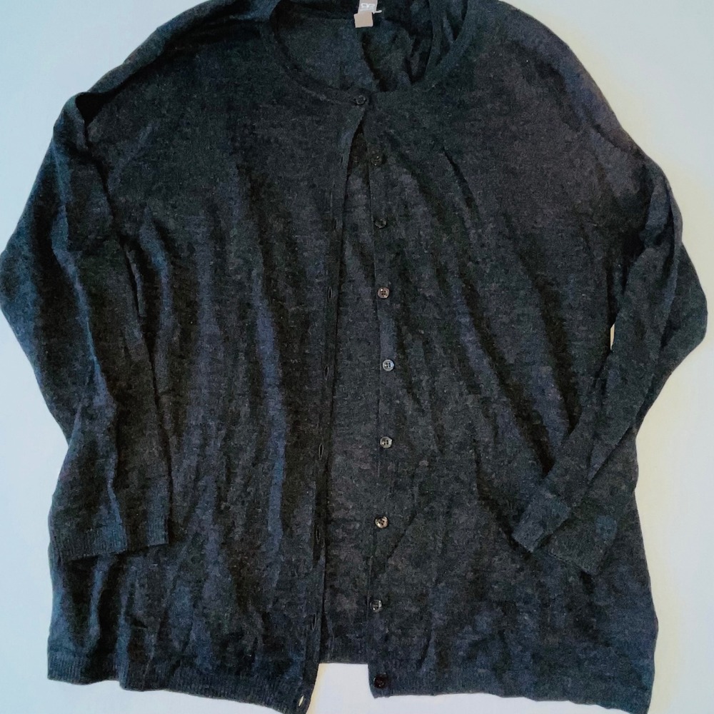 BASLER Charcoal Gray Virgin Wool Silk Blend 2-Piece Twinset Cardigan Tank 2XL